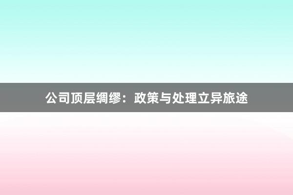 公司顶层绸缪：政策与处理立异旅途